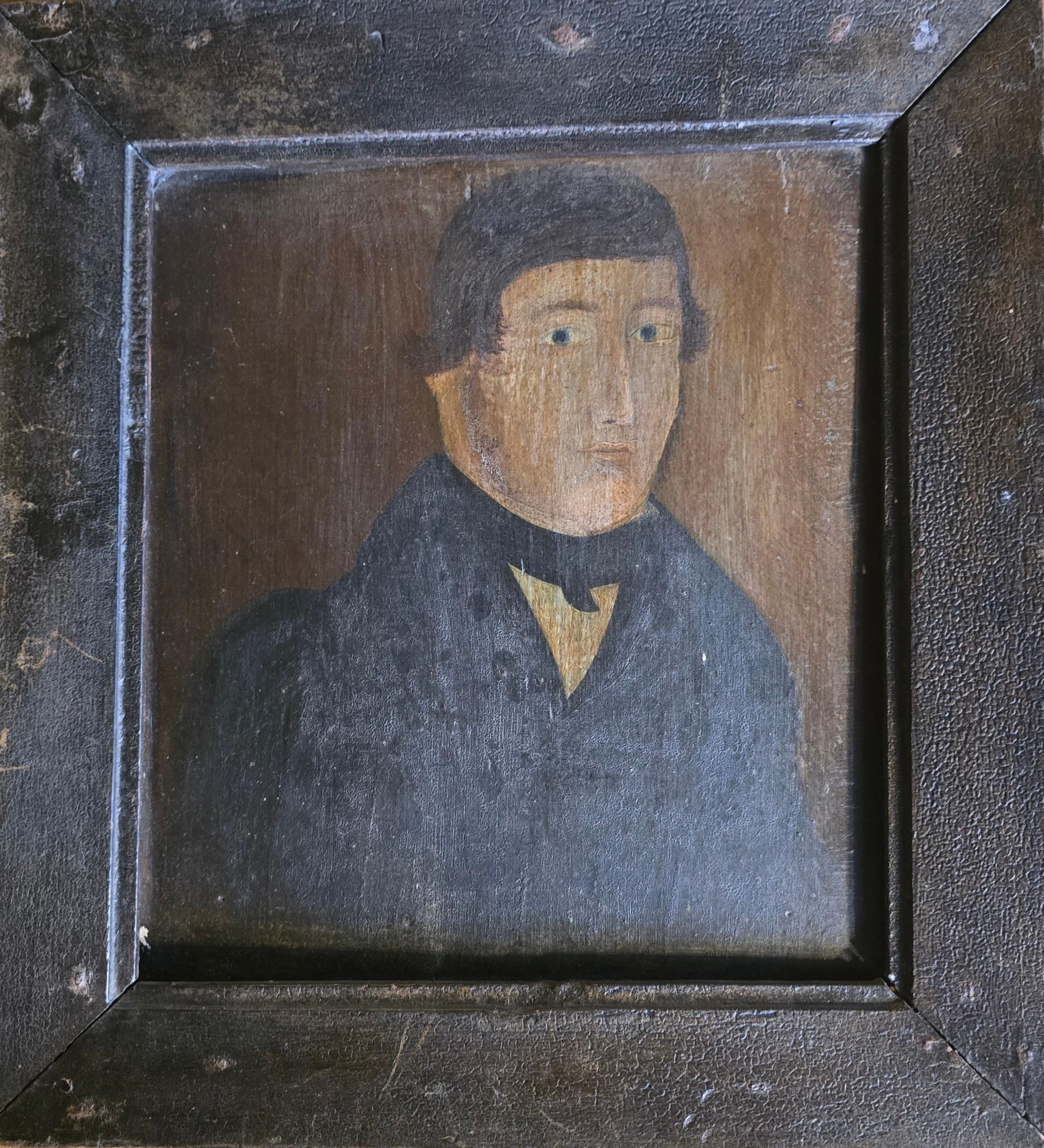 Mid-19th Century American Primitive Folk Art Portrait of a Gentleman For Sale