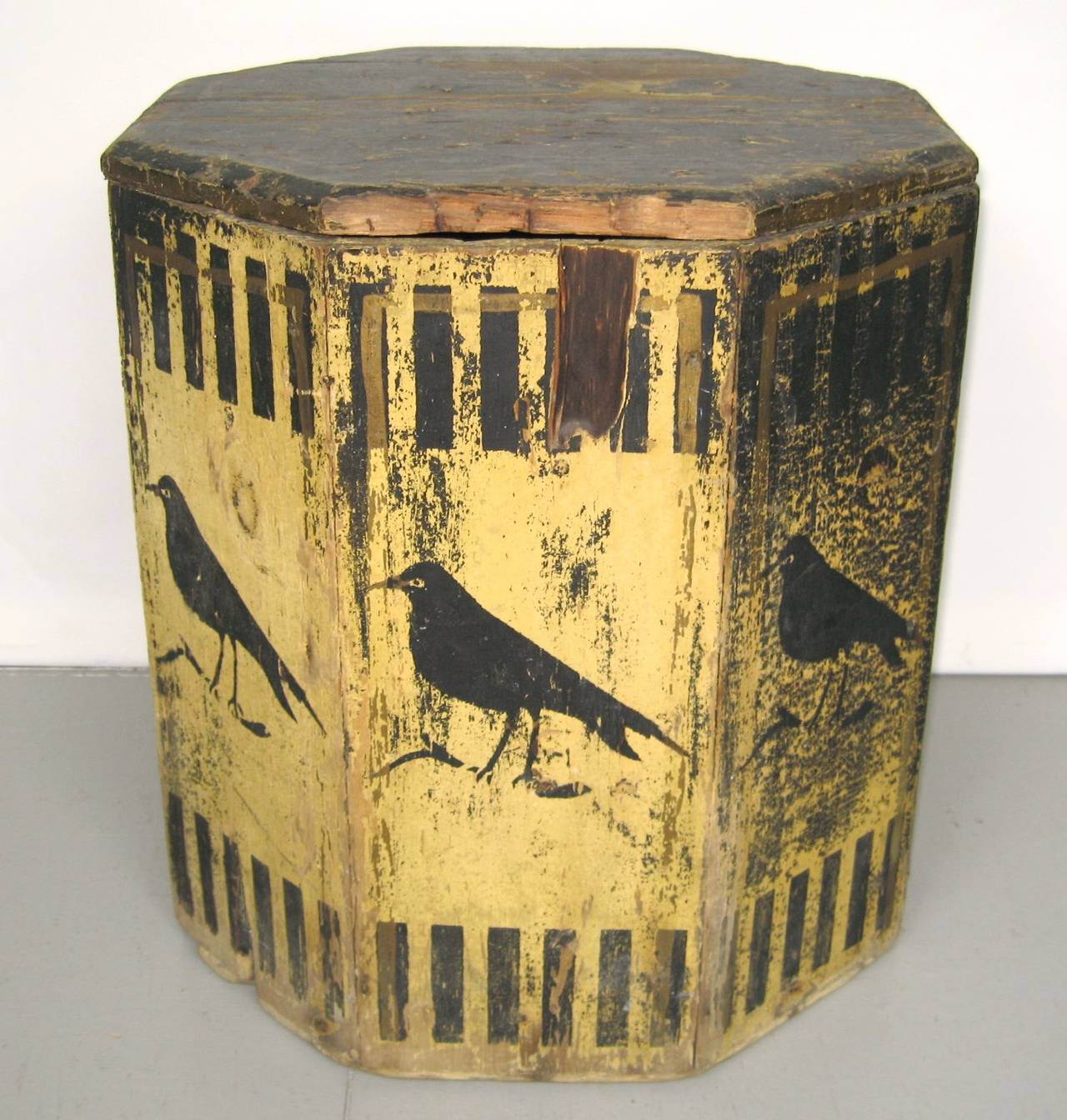 Folk Art American Hand Painted Bird Grain Bin For Sale