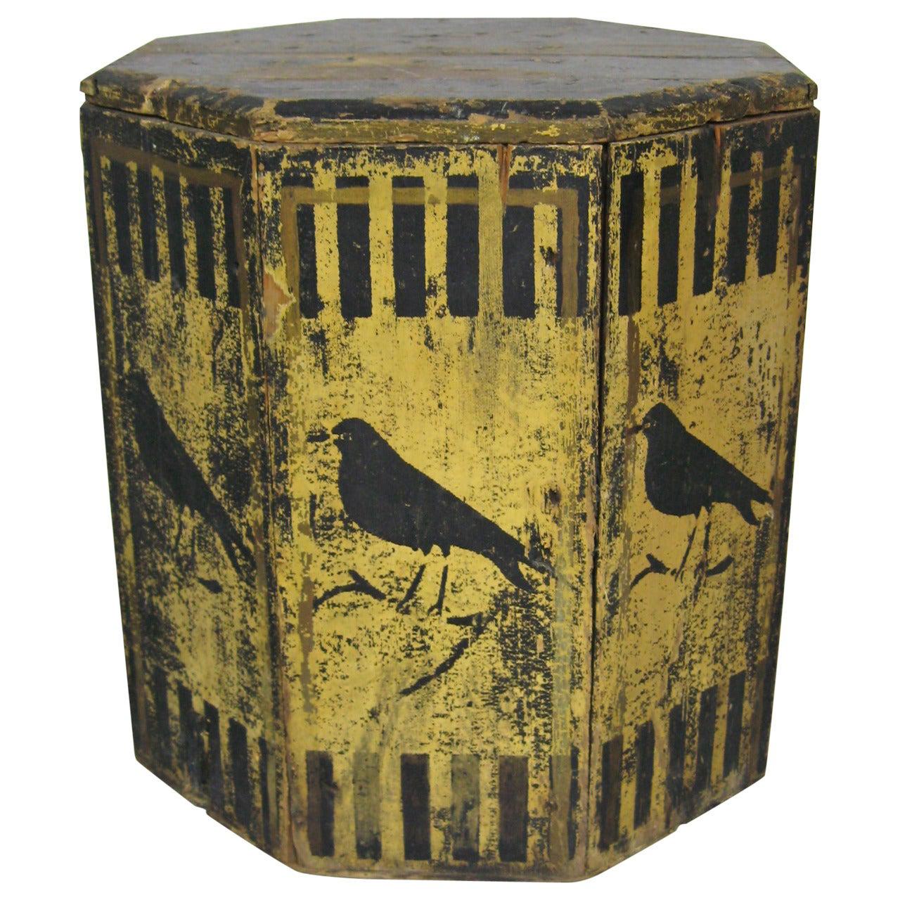 American Hand Painted Bird Grain Bin For Sale