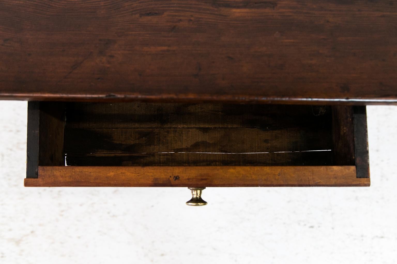 Brass American Primitive Heart Pine One-Drawer Side Table