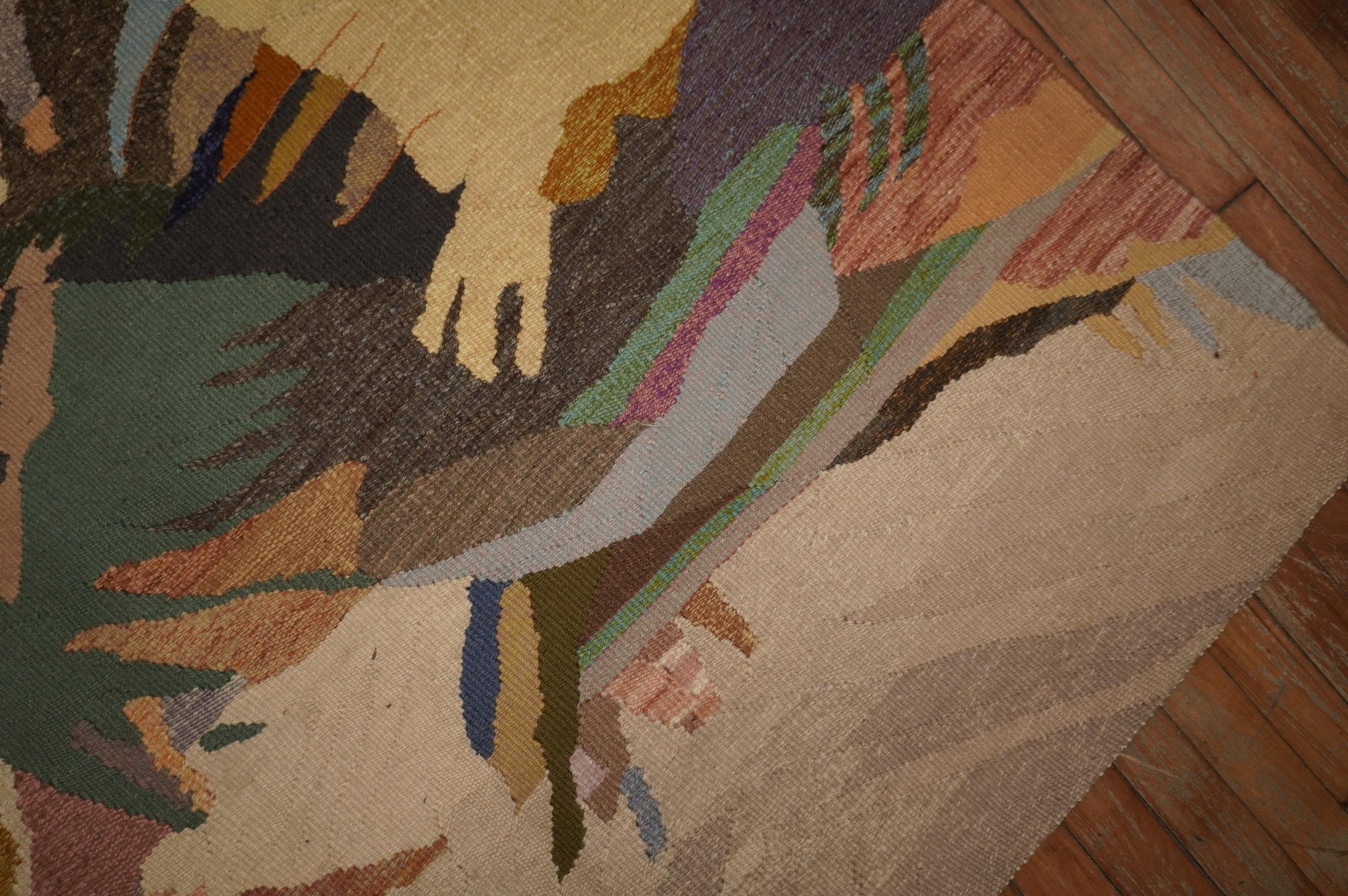 Wool American Primitive Landscape Kilim Hand Knotted in 1986