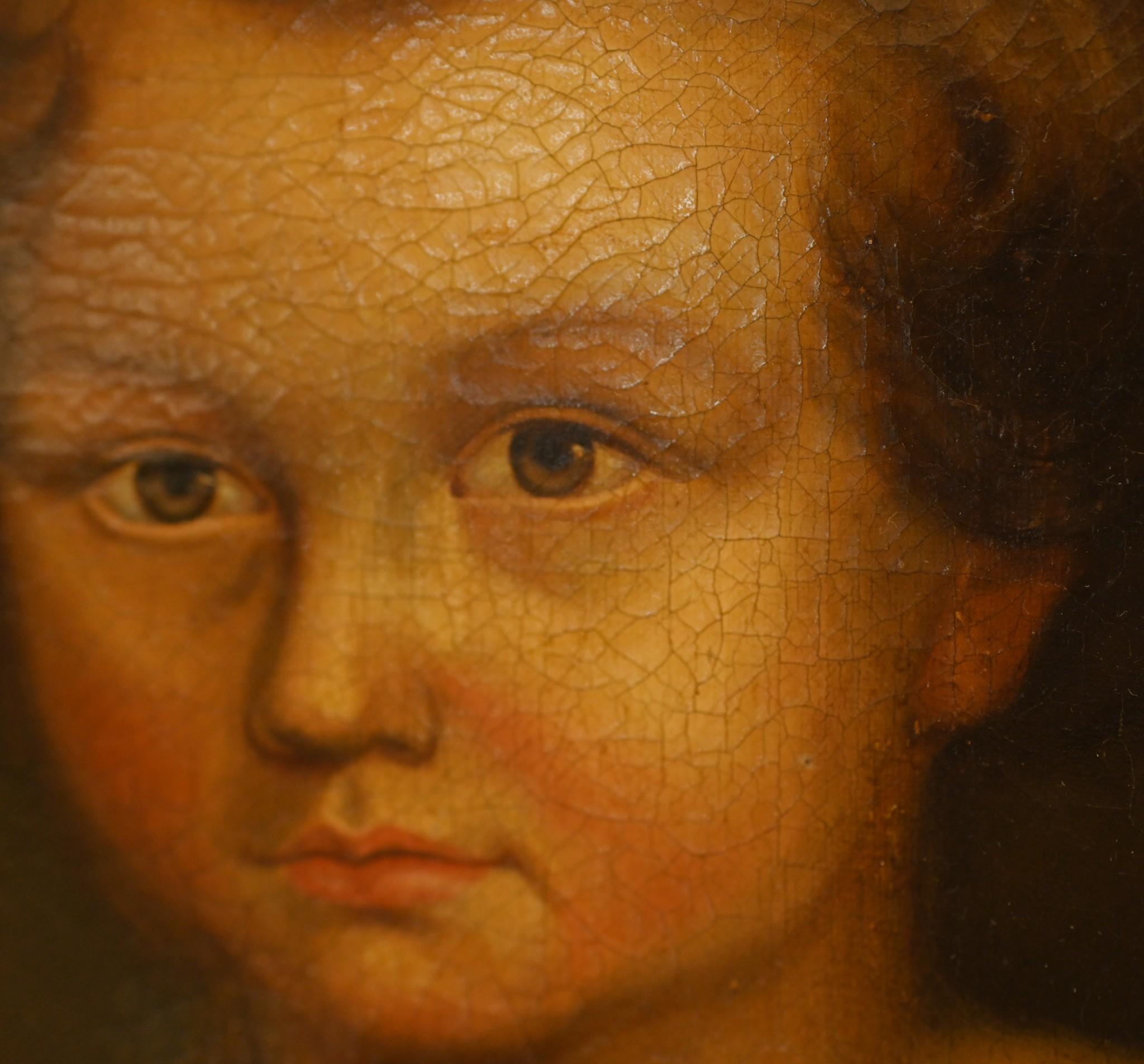 American Primitive Oil Painting Child Portrait 1840 Folk Art For Sale 5