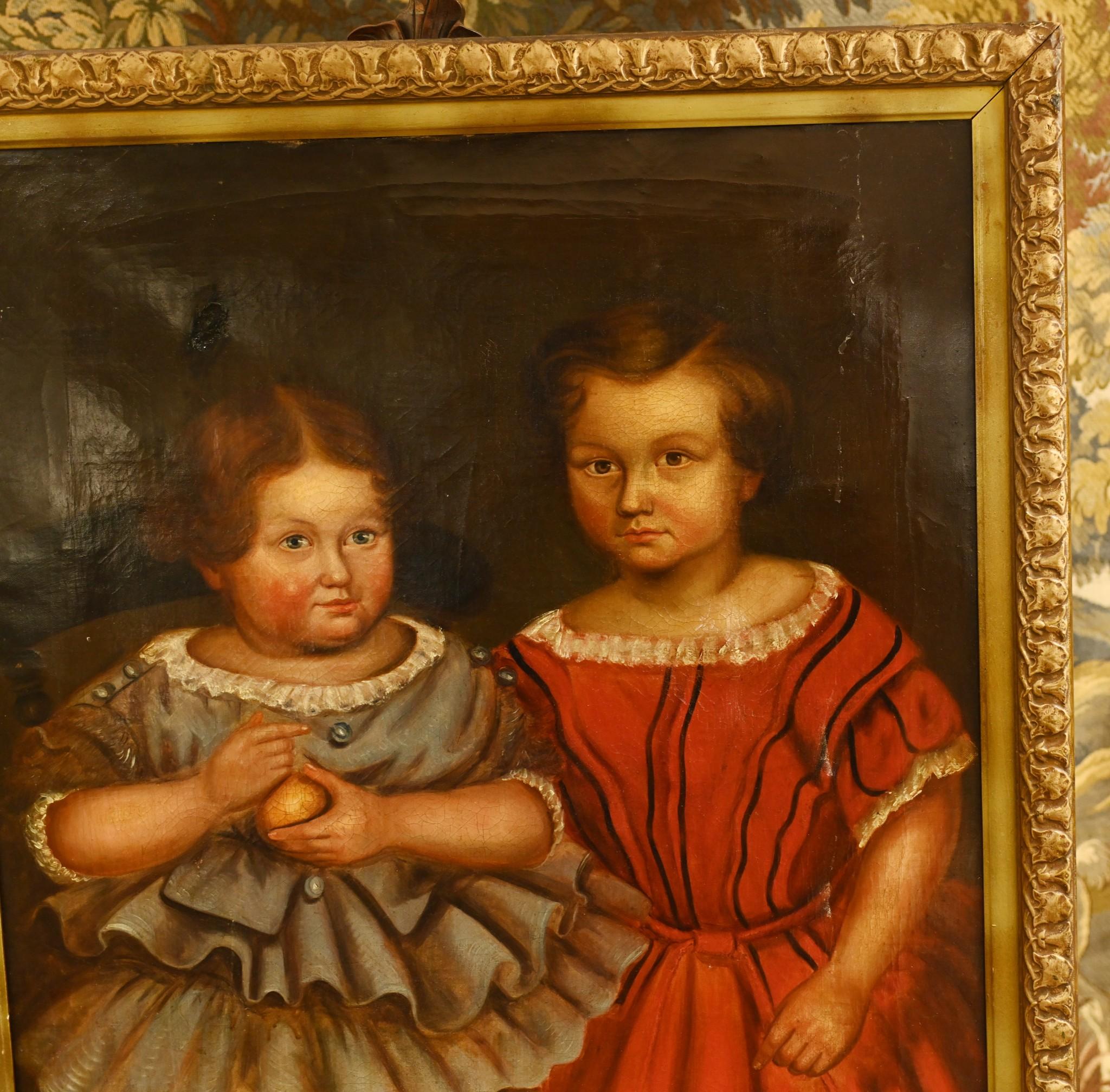 Pittura ad olio primitiva americana Ritratto di bambino 1840 Arte popolare in vendita 7