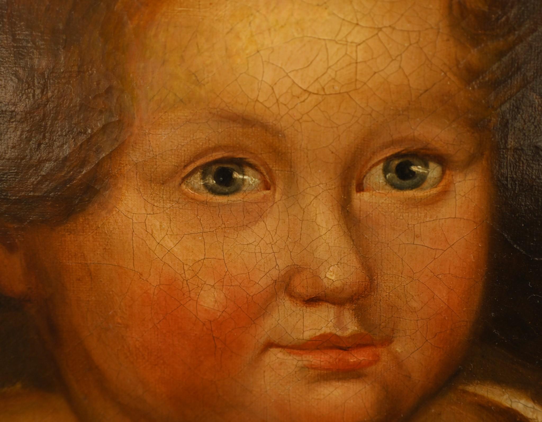 Pittura ad olio primitiva americana Ritratto di bambino 1840 Arte popolare in vendita 10