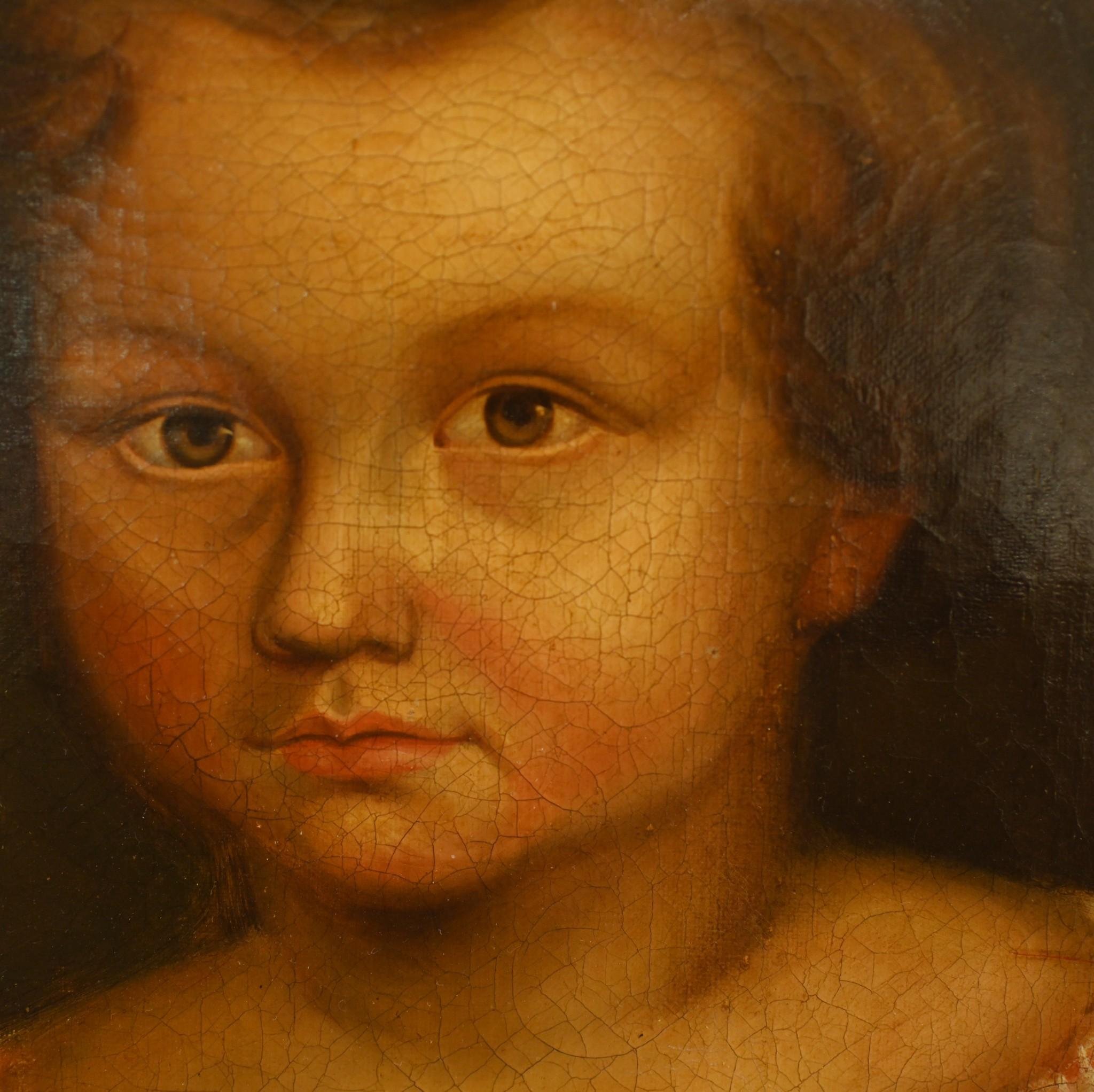 American Primitive Oil Painting Child Portrait 1840 Folk Art In Good Condition For Sale In Potters Bar, GB