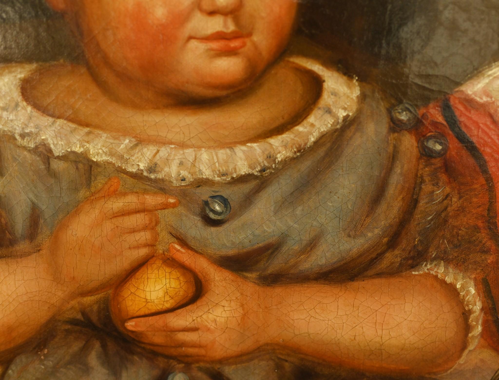 Metà XIX secolo Pittura ad olio primitiva americana Ritratto di bambino 1840 Arte popolare in vendita