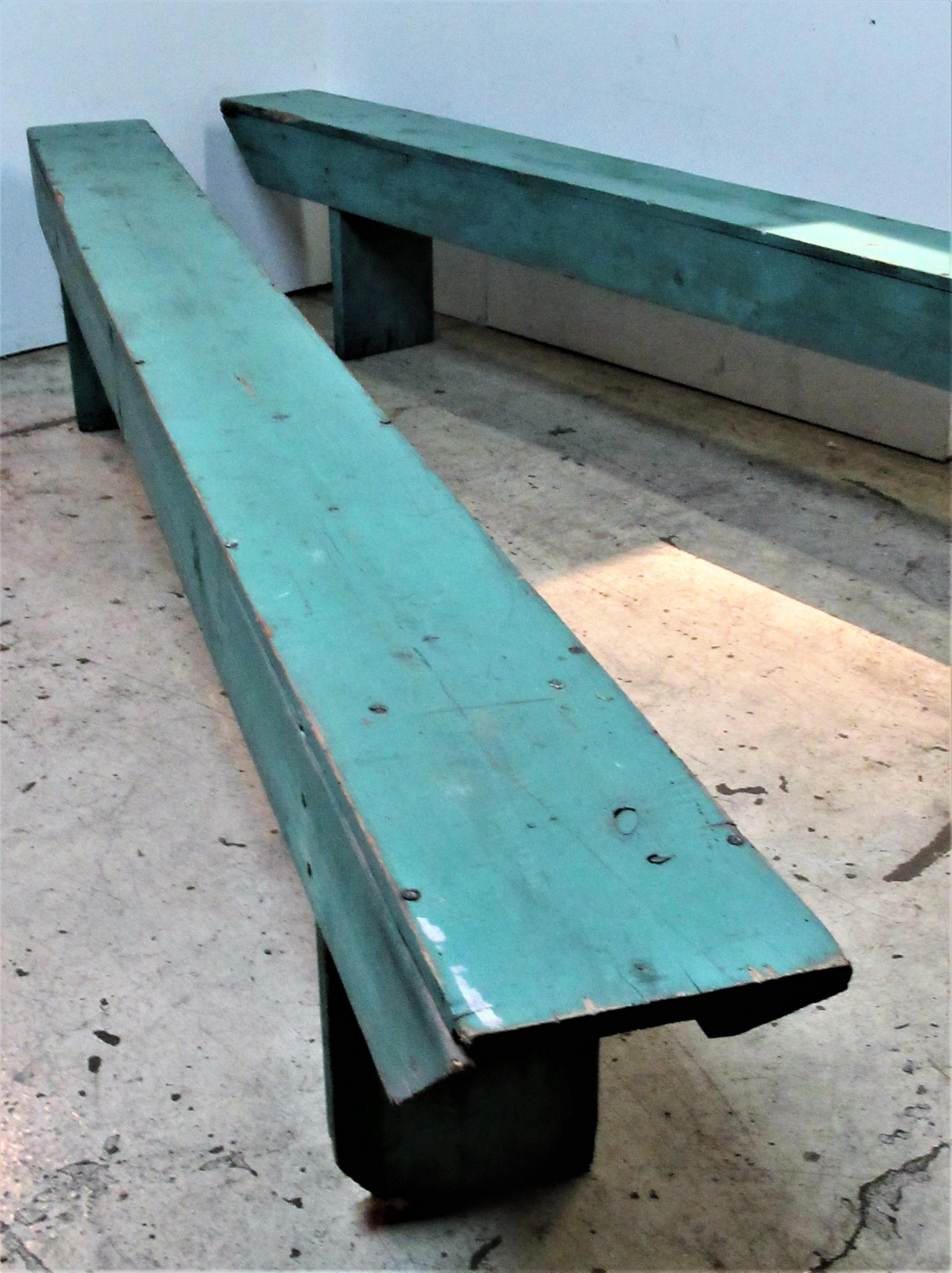 American Primitive Old Painted Long Benches In Good Condition In Rochester, NY