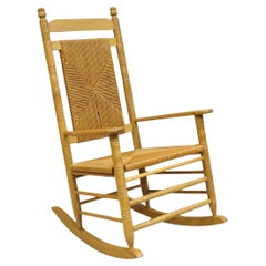 American Primitive Rustic Oak Wood Rush Seat Rocking Chair by Cracker Barrel