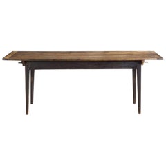 Antique American Primitive Scrubbed Pine Farm Dining Table, 19th Century