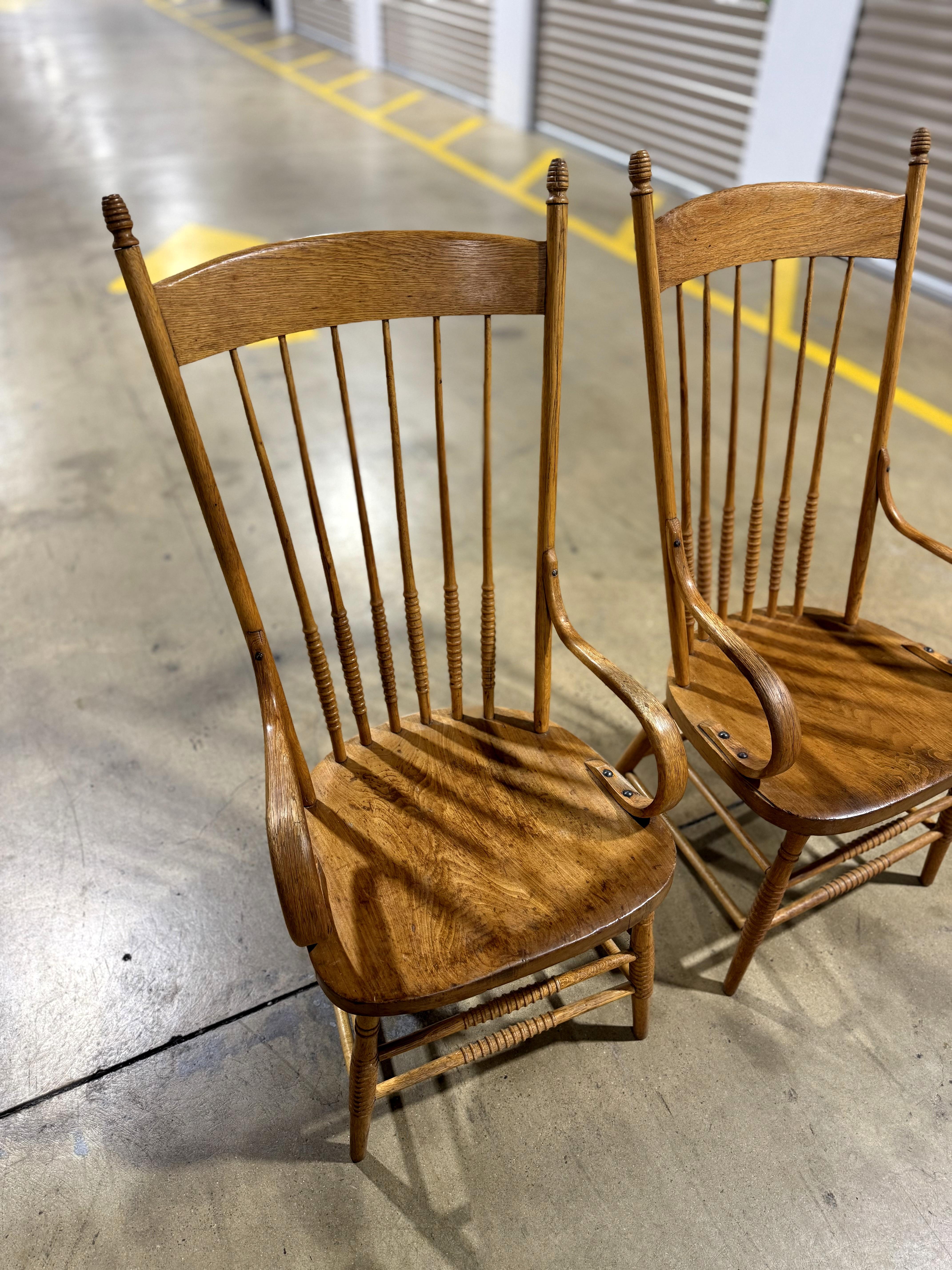 American Primitive Spindle Back Arm Chairs(Pair) (amerikanisch) im Angebot