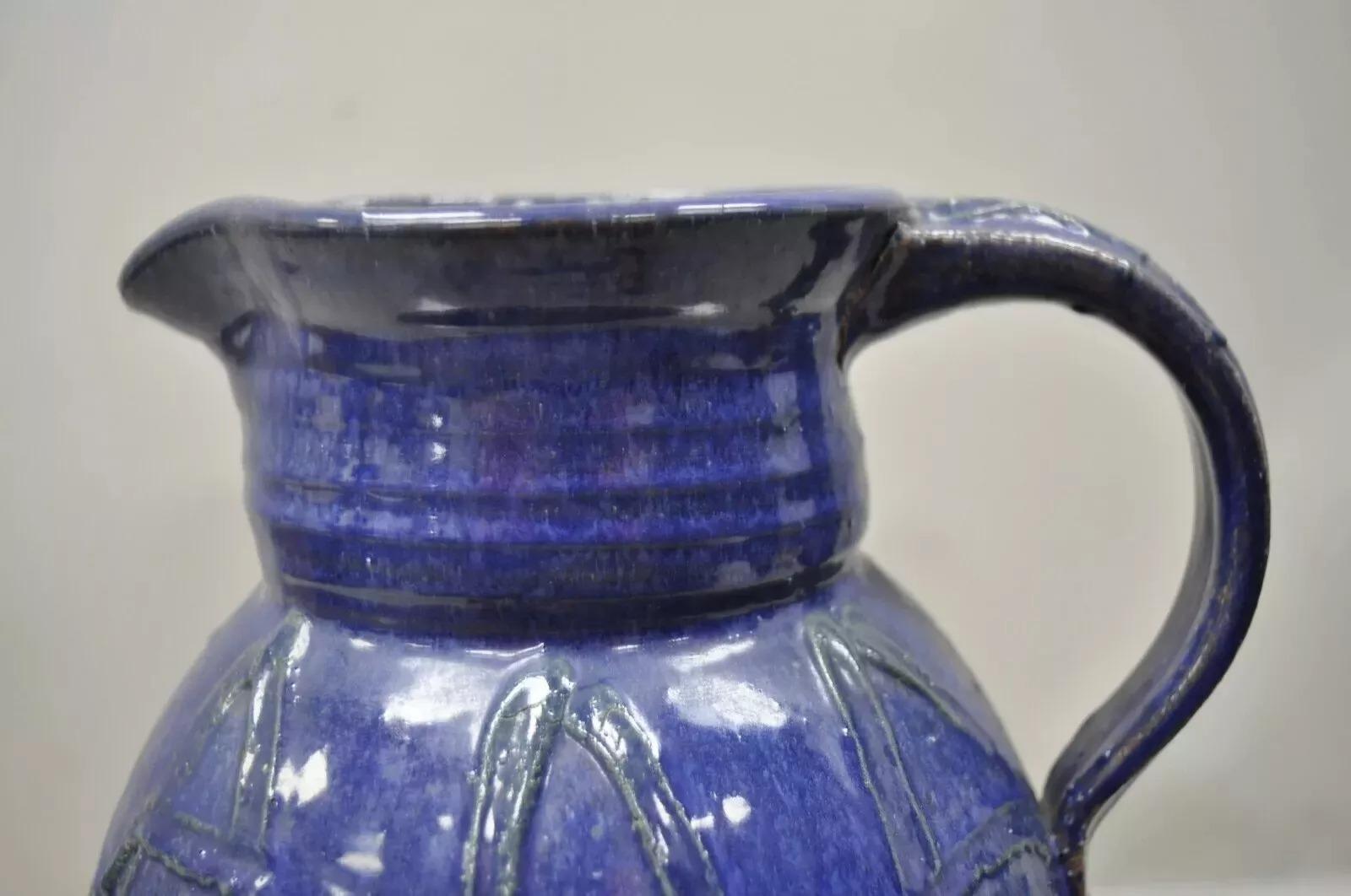 Jarra de terracota de cerámica esmaltada azul de gres primitivo americano de 11 Rústico en venta