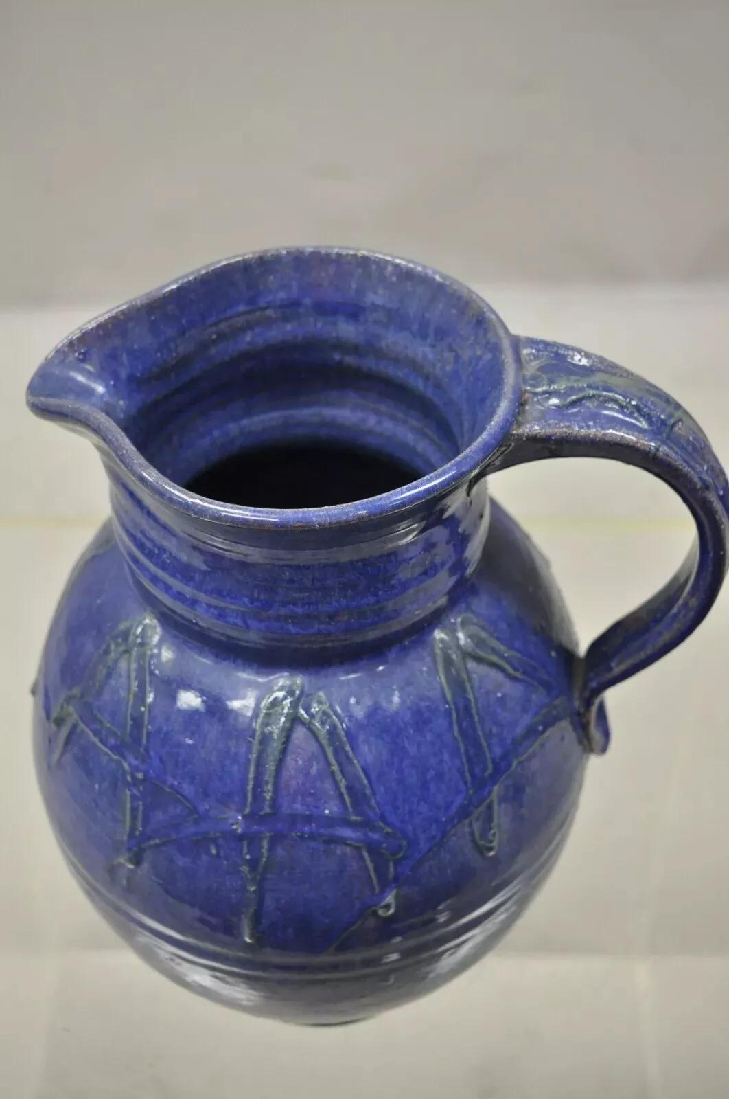 Jarra de terracota de cerámica esmaltada azul de gres primitivo americano de 11 siglo XIX en venta