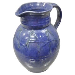 Jarra de terracota de cerámica esmaltada azul de gres primitivo americano de 11