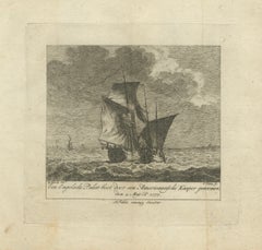 American Privateer Captures an English Packet Boat, 1777 Maritime Engraving