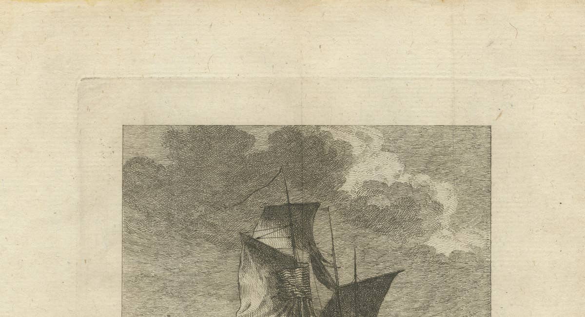 American Privateer Captures an English Packet Boat, 1777 Maritime Engraving