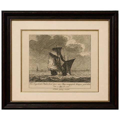 American Privateer Captures an English Packet Boat, 1777 Maritime Engraving