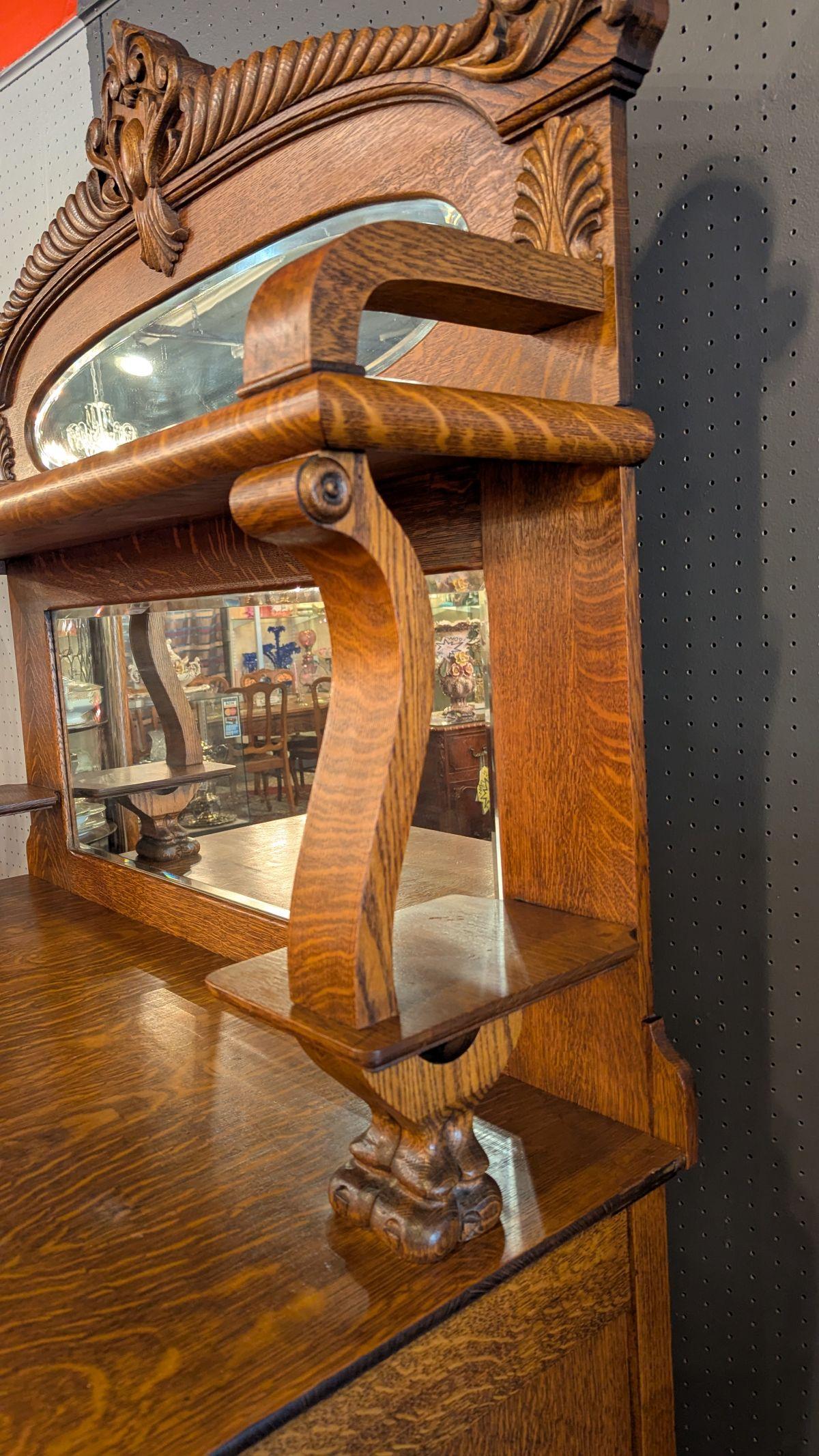 High Victorian American Quarter Sawn Oak Sideboard Cabinet For Sale