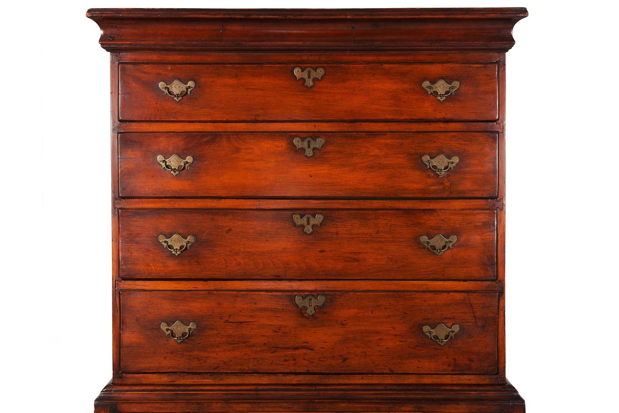 18th Century and Earlier American Queen Anne Antique Sycamore Flat-Top Highboy, New England c. 1760 For Sale