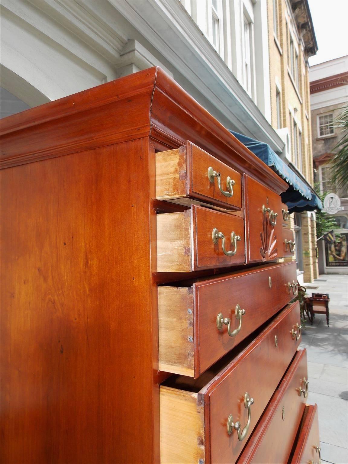 American Queen Anne Cherry Flat Top Graduated Highboy, Connecticut, Circa 1750 For Sale 5