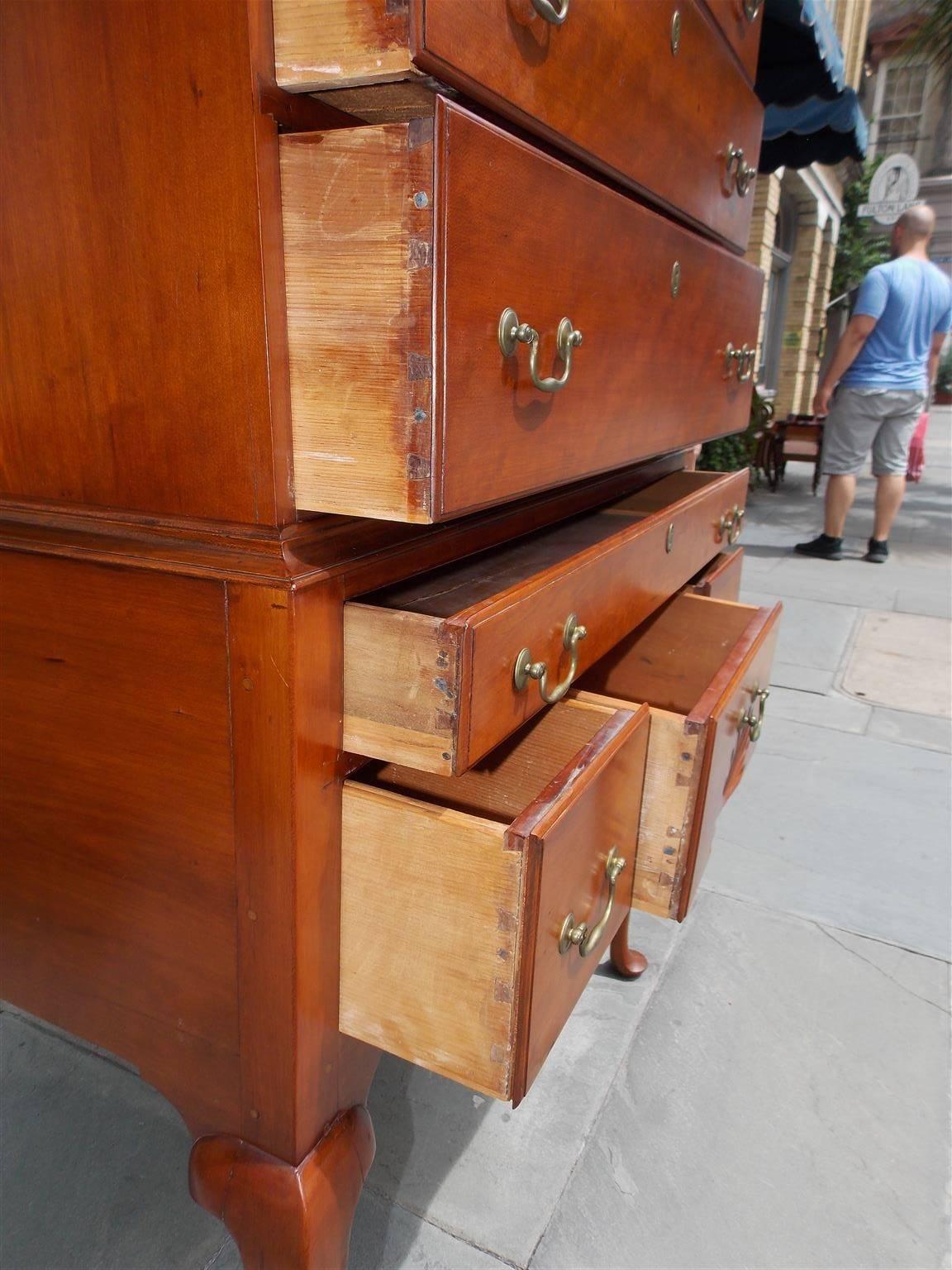 American Queen Anne Cherry Flat Top Graduated Highboy, Connecticut, Circa 1750 For Sale 6