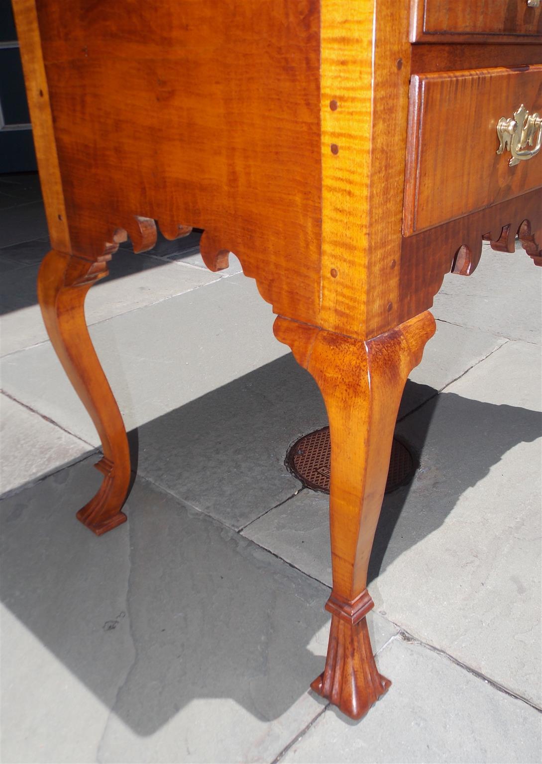 American Queen Anne Curley Maple Four Drawer Lowboy with Spanish Feet. C. 1750 3