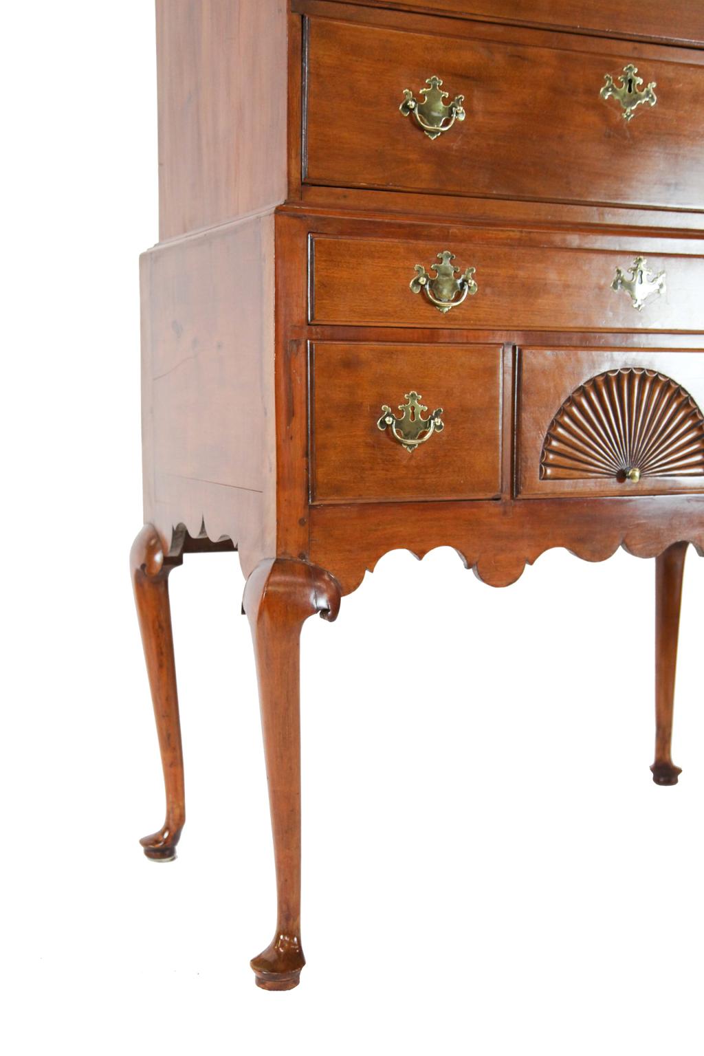 18th Century American Queen Anne Flat Top Maple Highboy For Sale
