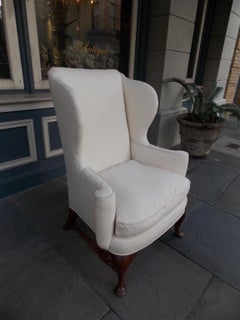 American Queen Anne Walnut Upholstered Wing Back Chair, Virginia, Circa 1740