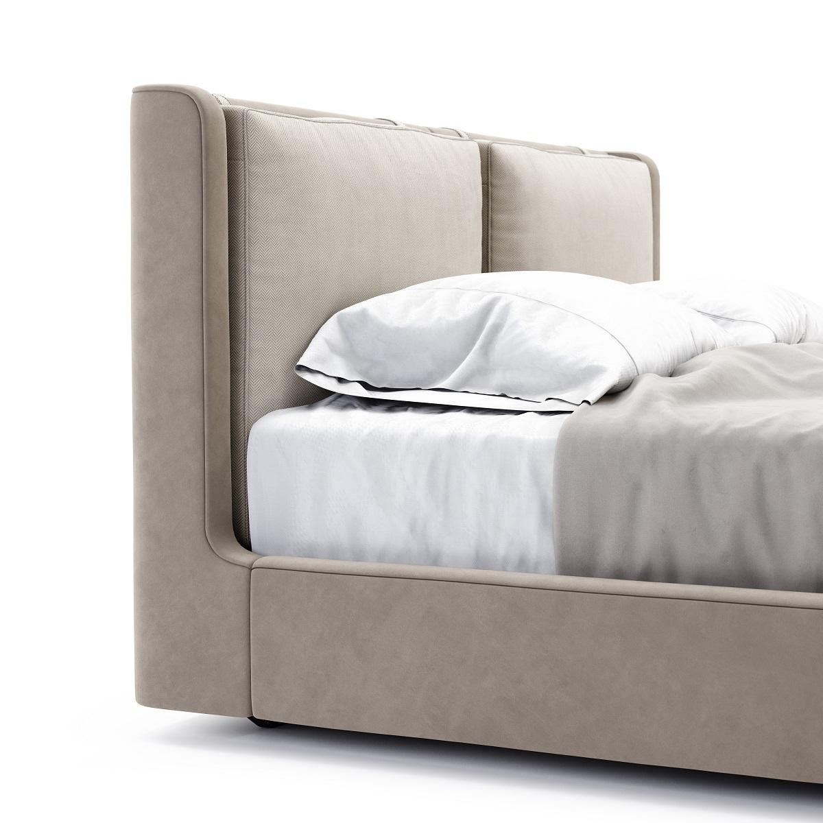 Modern American Queen Bed Fully Upholstered in Velvet For Sale