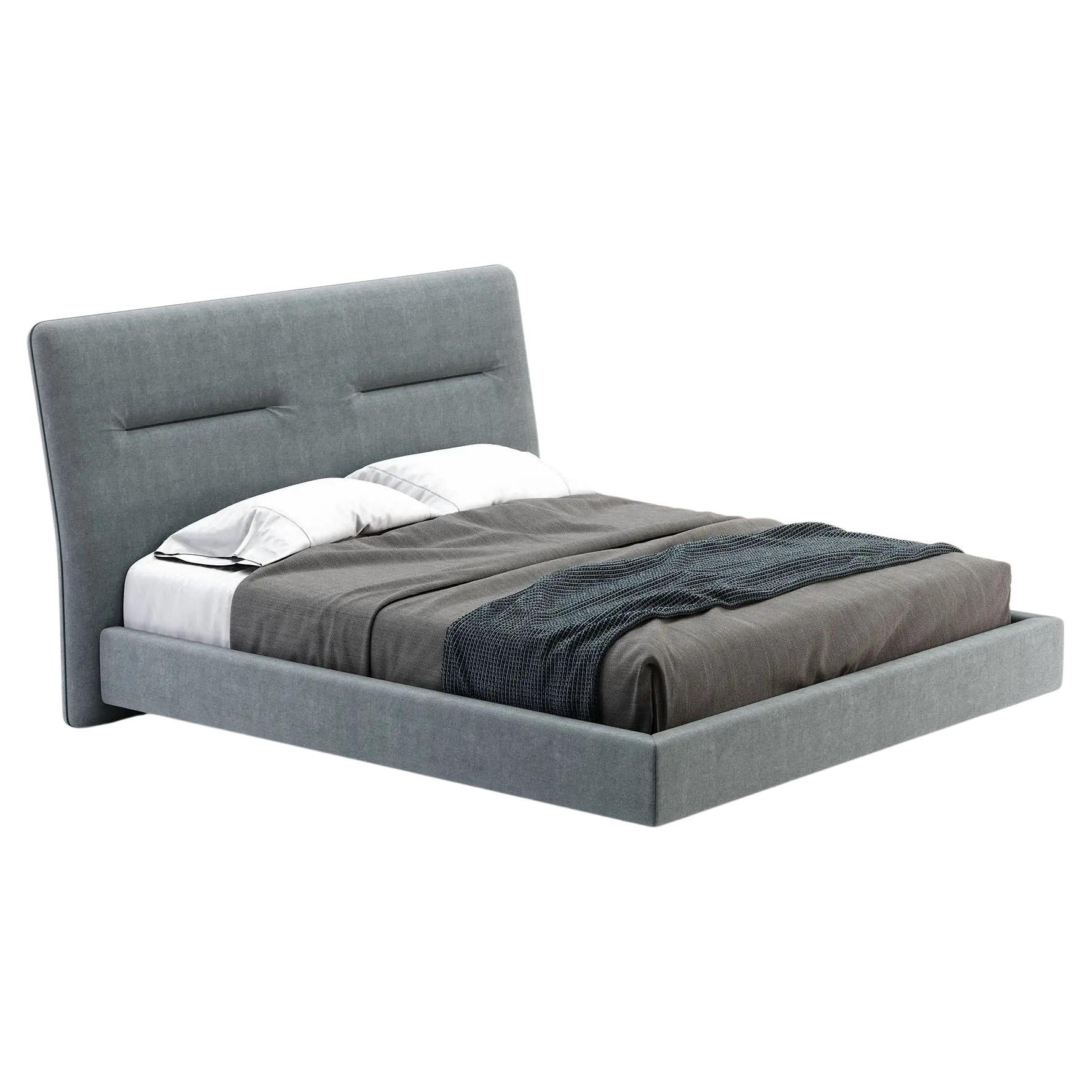 American Queen Bed Fully Upholstered in Velvet with Two Piping Line at 1stDibs