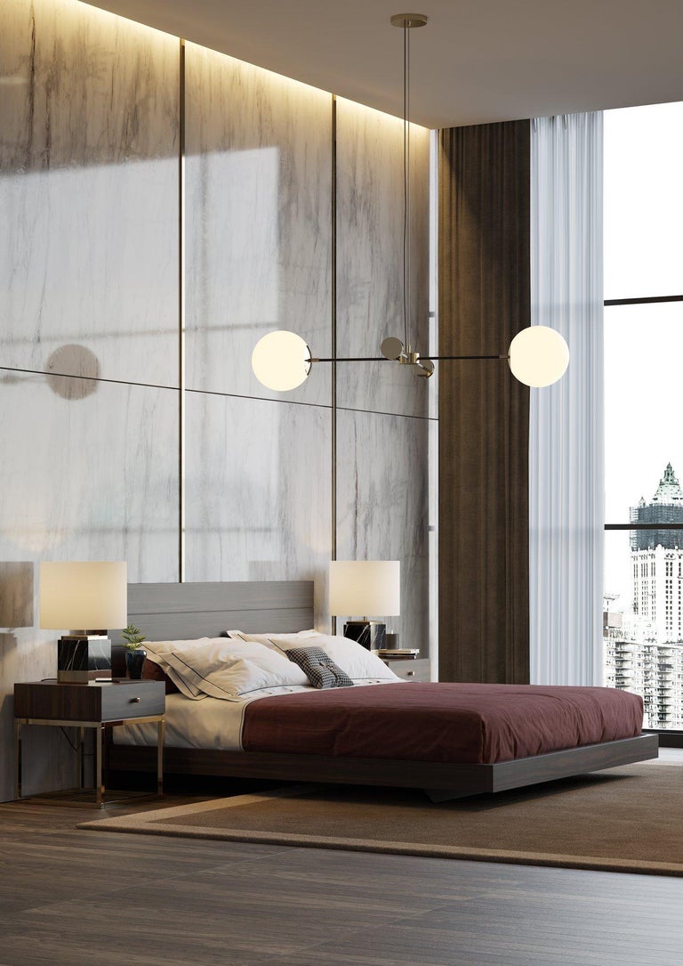 American Queen Size Bed Featuring a Wood Veneer Headboard For Sale at