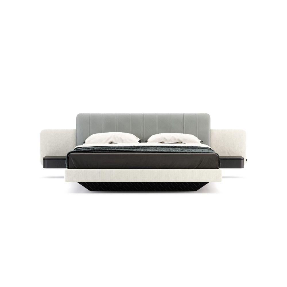 Modern American Queen Size Bed with Floating Nightstands For Sale