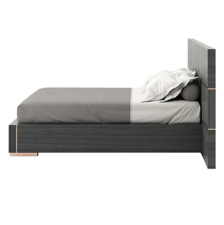 American Queen Size Bed with Oversized Headboard in Wood Veneer and