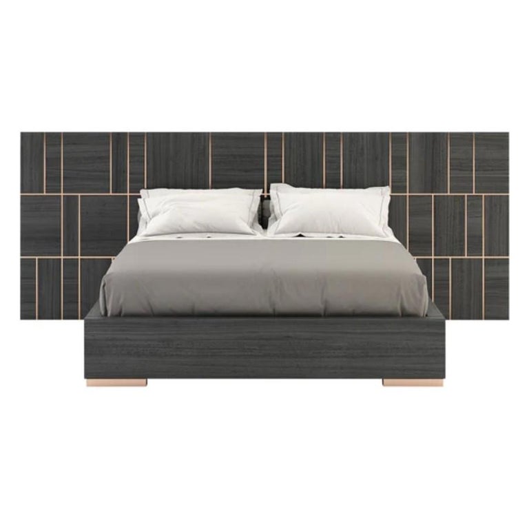 American Queen Size Bed with Oversized Headboard in Wood Veneer and