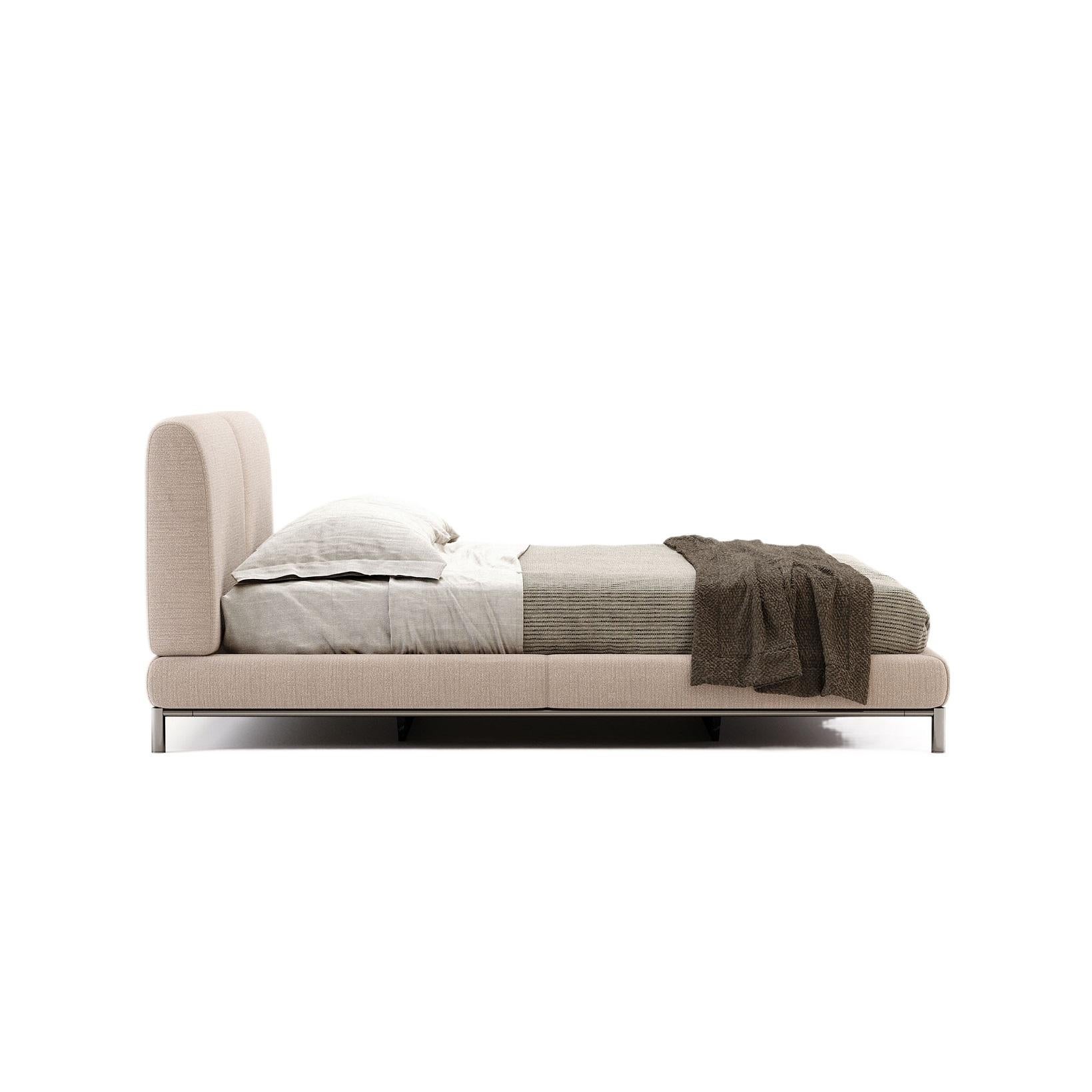Modern American Queen Upholstered Bed With Texturized Steel Tube base For Sale