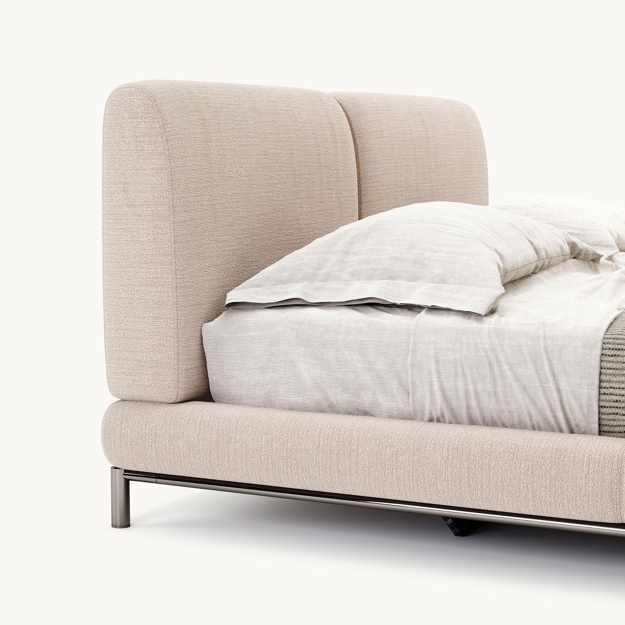 Portuguese American Queen Upholstered Bed With Texturized Steel Tube base For Sale