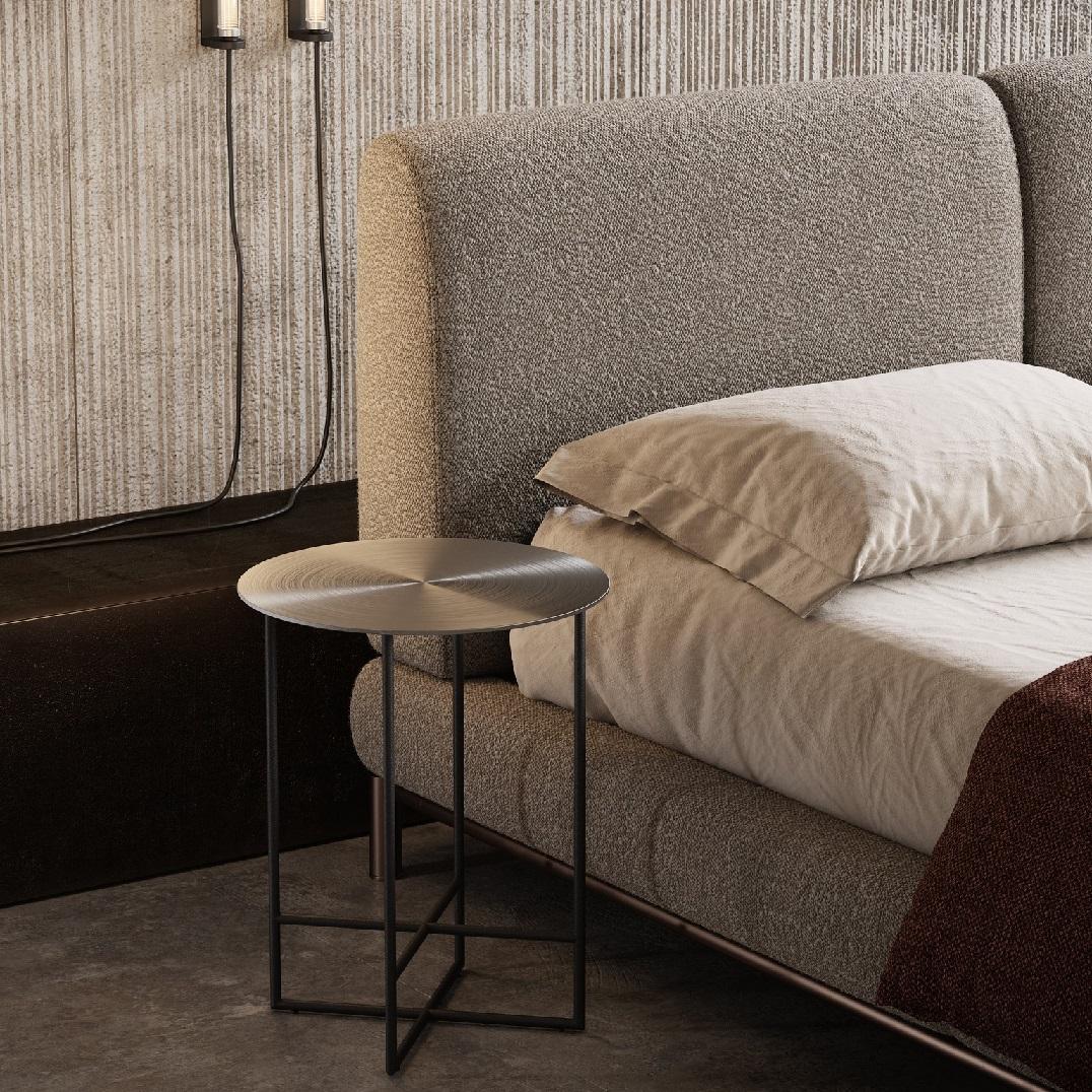 Contemporary American Queen Upholstered Bed With Texturized Steel Tube base For Sale