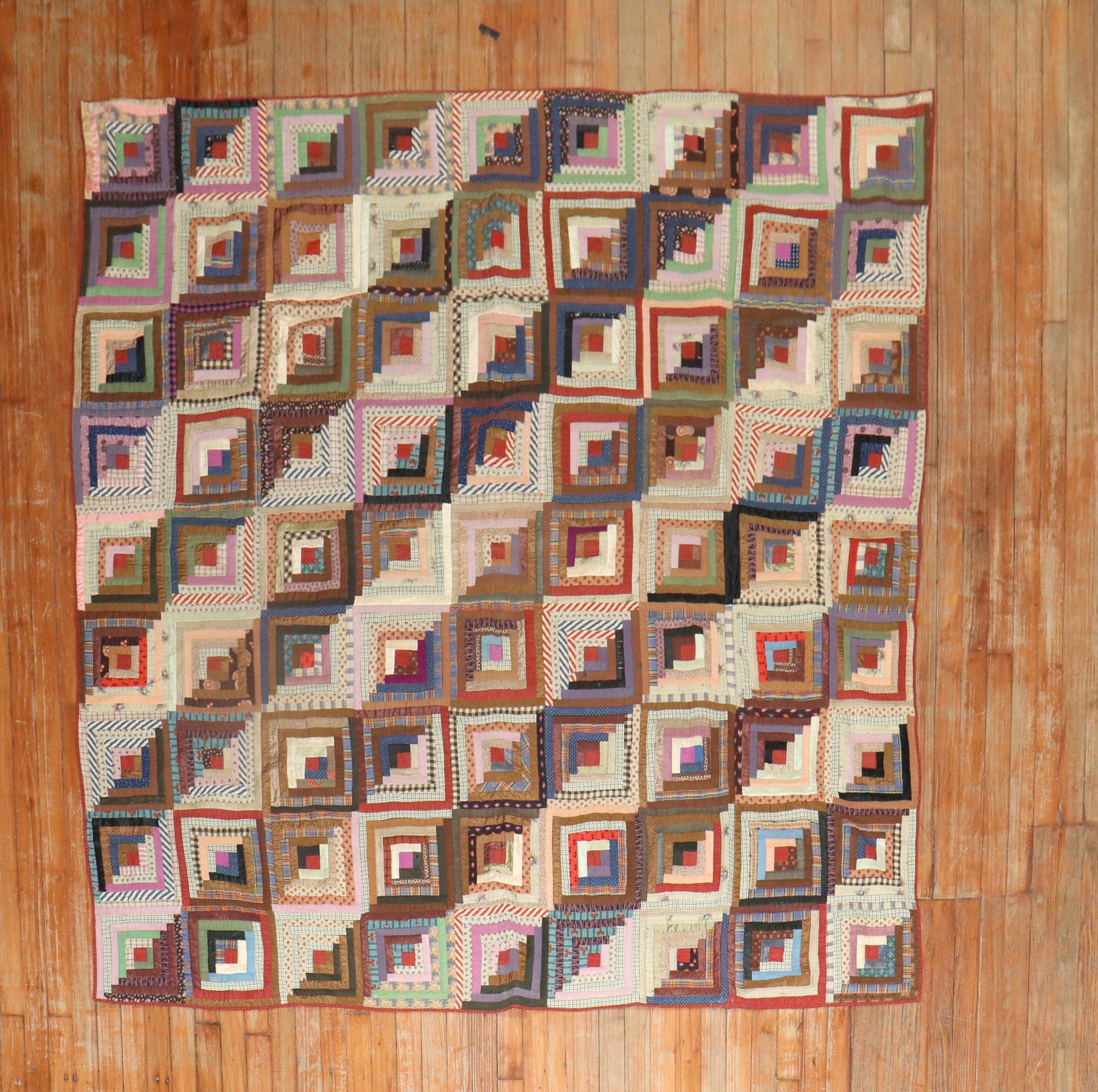 a 20th century colorful hand-crafted American Quilt Textile in good condition. There is a tag in back that reads Mary Hinchman

Measures: 6'2'' x 6'3''.