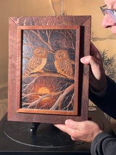 American Rare Arts And Crafts Pyrography Owls First Edition, Bert Peters 1980