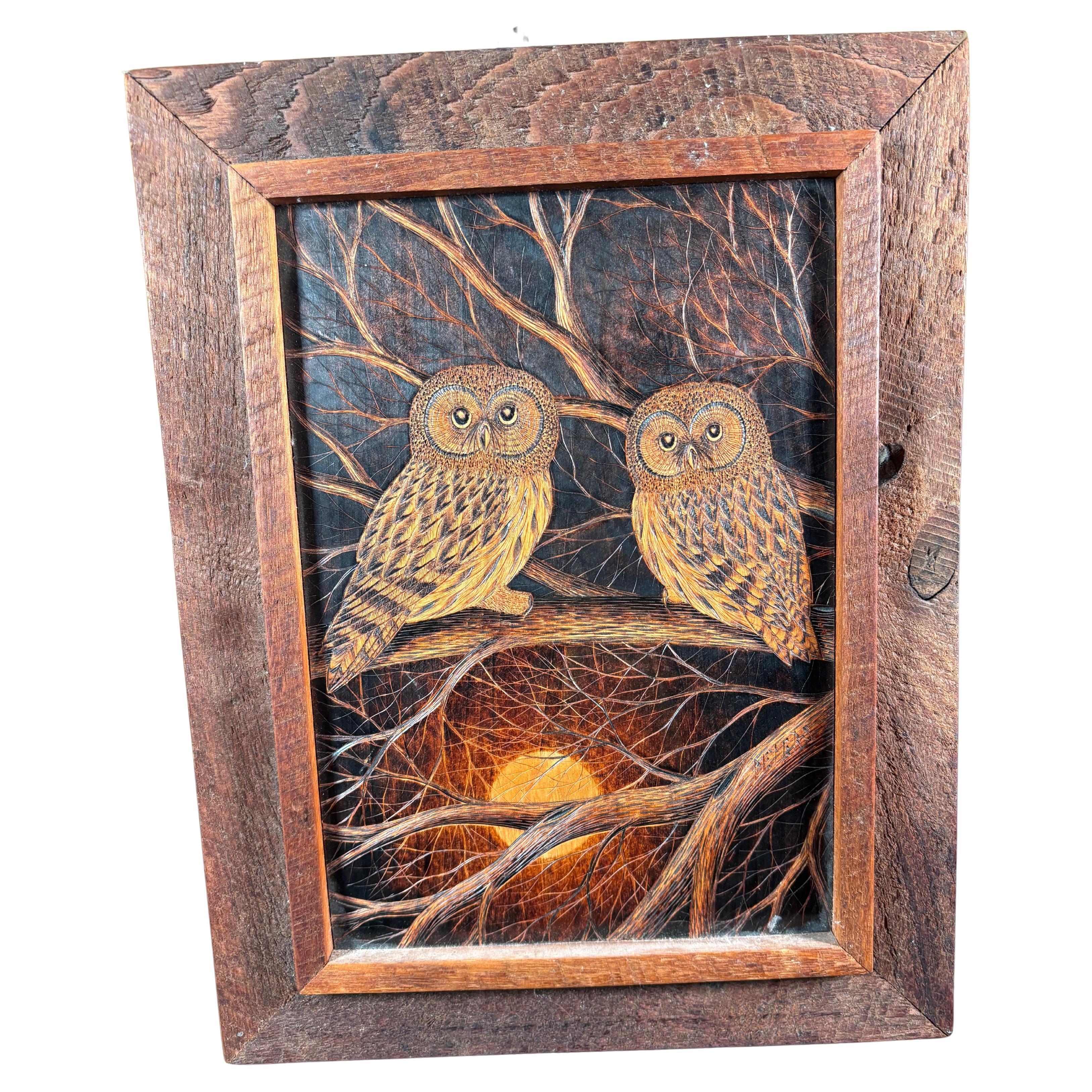 American Rare Arts And Crafts Pyrography Owls First Edition, Bert Peters 1980
