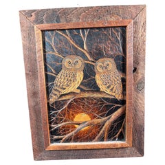 American Rare Arts And Crafts Pyrography Owls First Edition, Bert Peters 1980