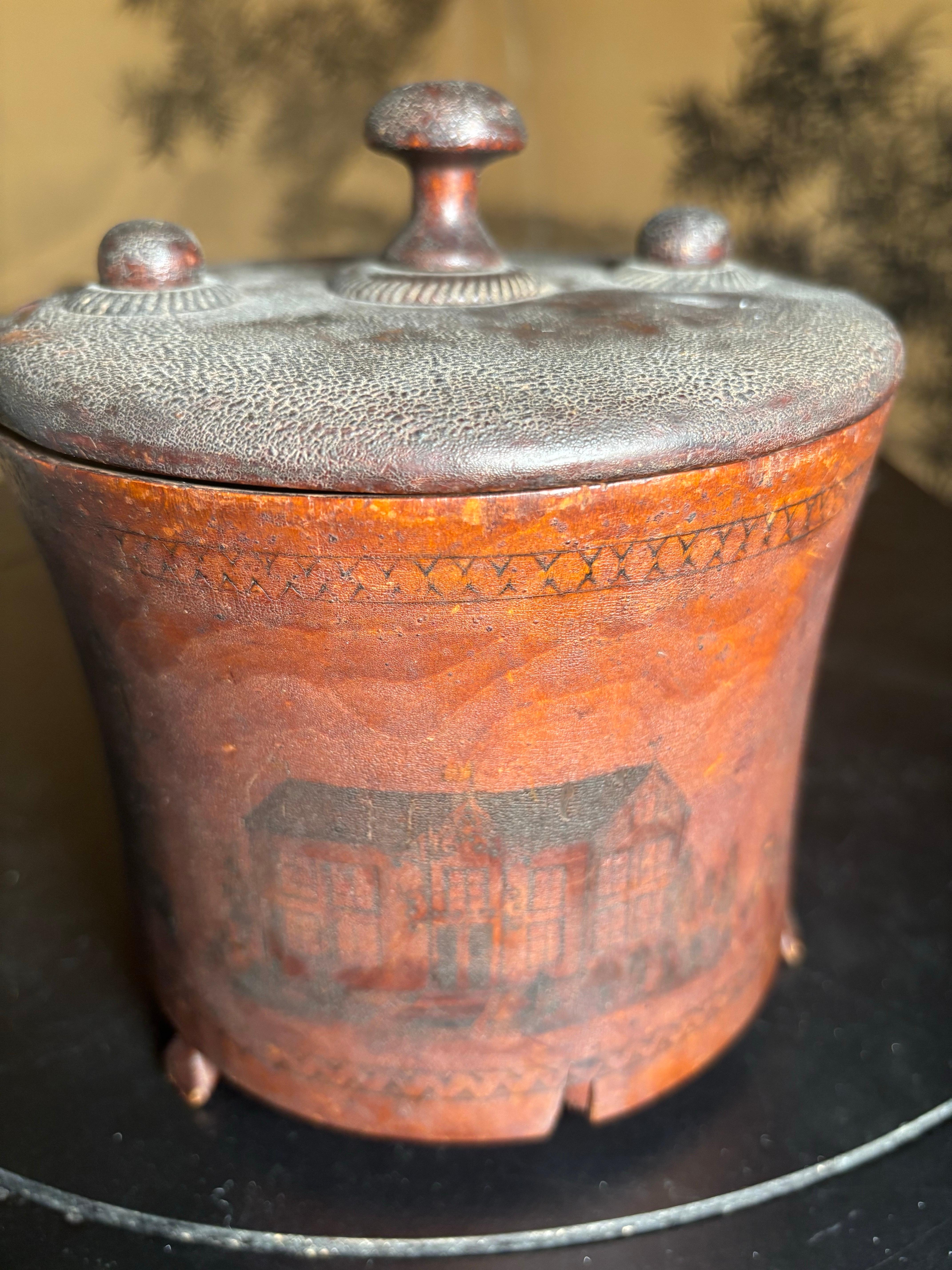 Rare vase à couvercle en pyrogravure américain, 19e siècle en vente 4