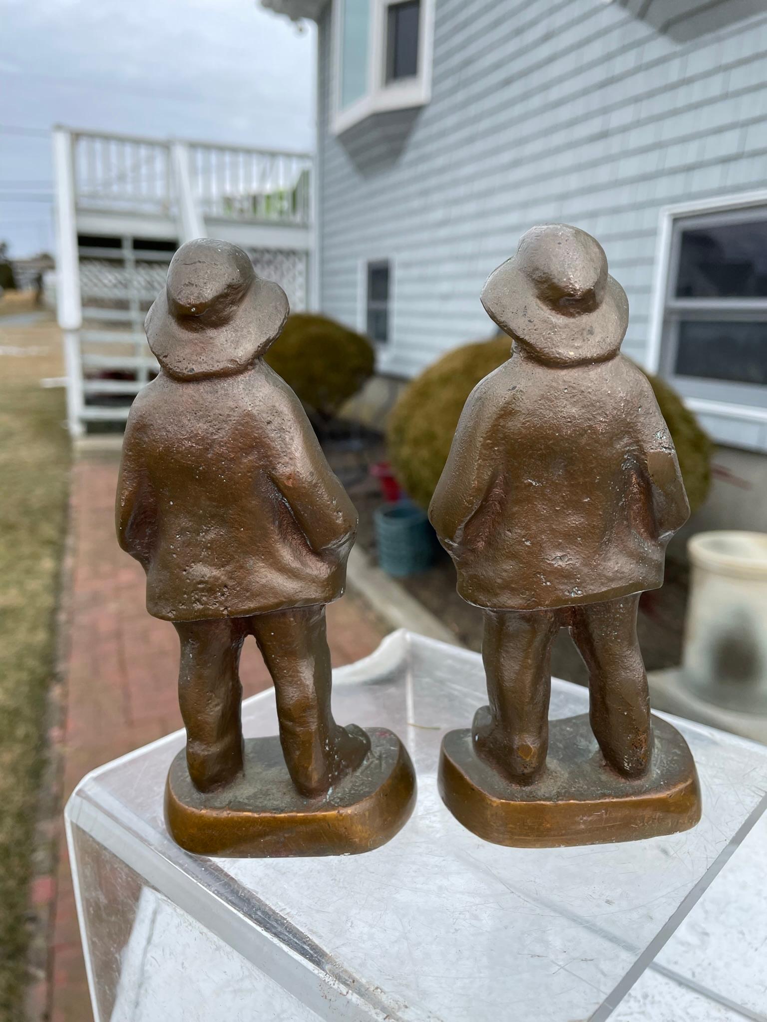 American Rare Pair Bronze Nautical Fishermen Seamen Sculptures 10