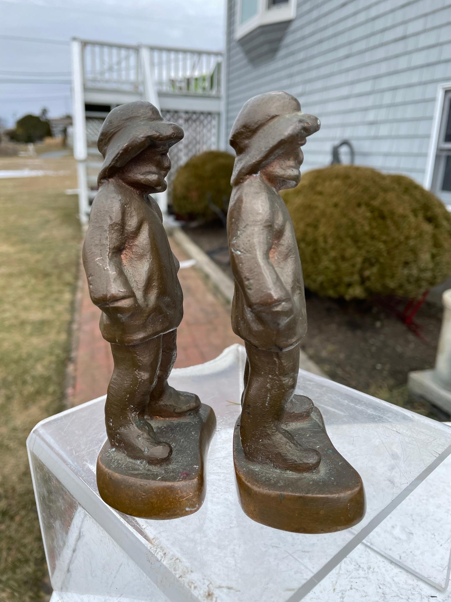 20th Century American Rare Pair Bronze Nautical Fishermen Seamen Sculptures