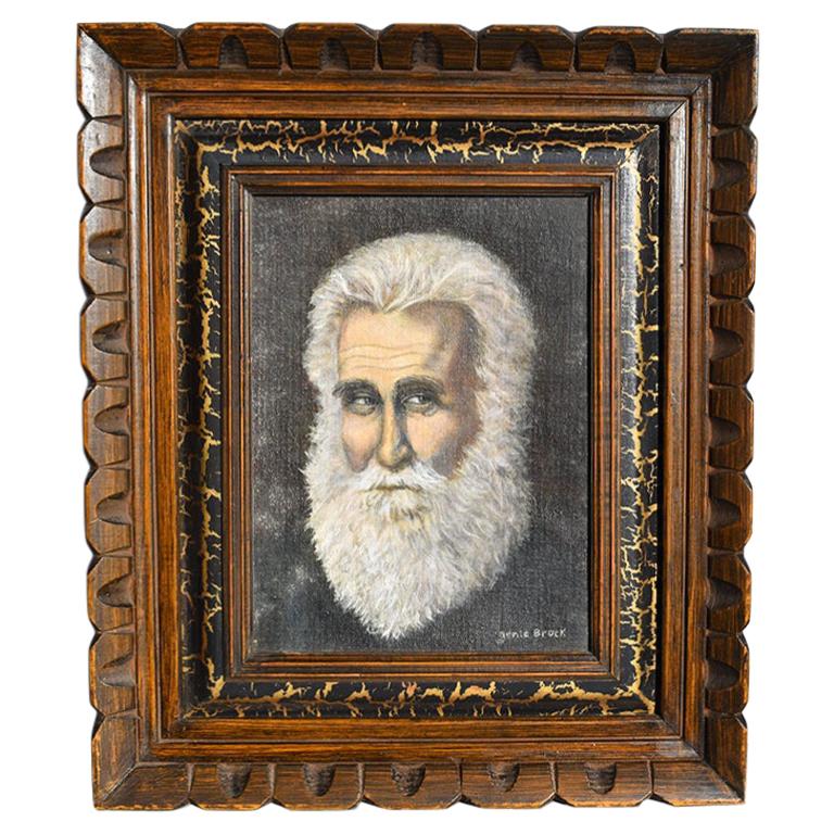 Framed Portrait Painting of a Man with Beard by American Artist Genie Brock 
