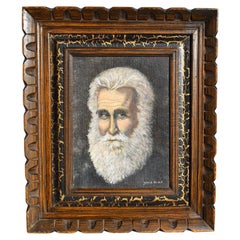 Used Framed Portrait Painting of a Man with Beard by American Artist Genie Brock 