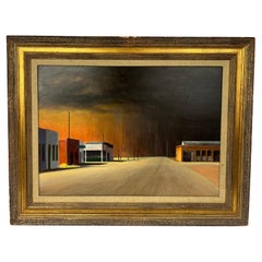 American Realist Edward Hopper Style American Small Town Landscape Painting