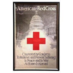 "American Red Cross, Chartered by Congress" Antique WWI Red Cross Poster, 1918