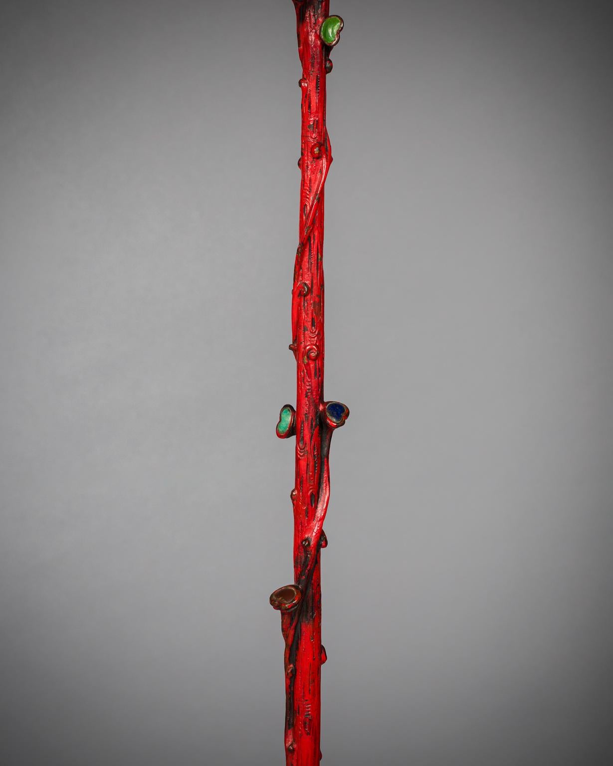 American Red Lacquered Bronze Floor Lamp, by E.F. Caldwell, circa 1910 In Good Condition For Sale In New York, NY