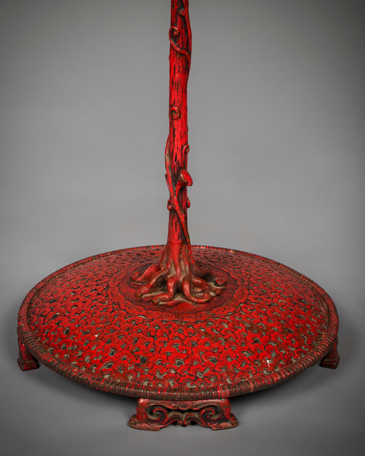 Early 20th Century American Red Lacquered Bronze Floor Lamp, by E.F. Caldwell, circa 1910 For Sale