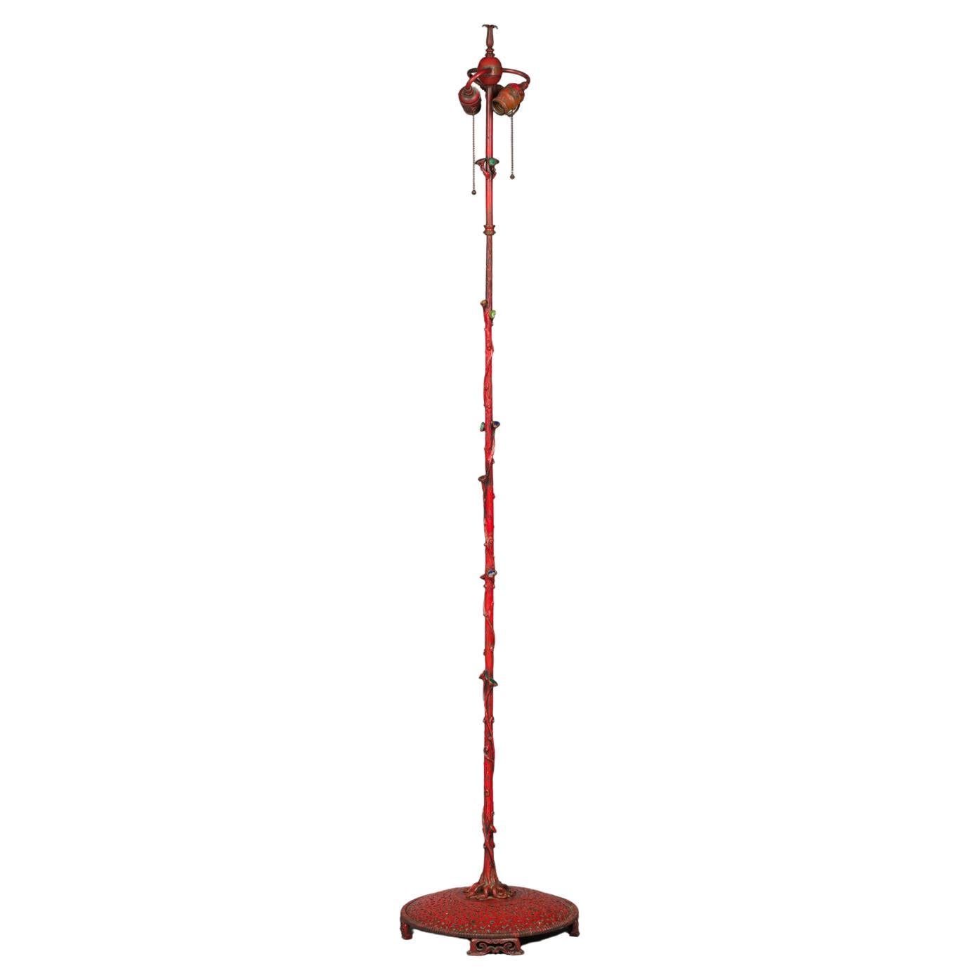 American Red Lacquered Bronze Floor Lamp, by E.F. Caldwell, circa 1910 For Sale
